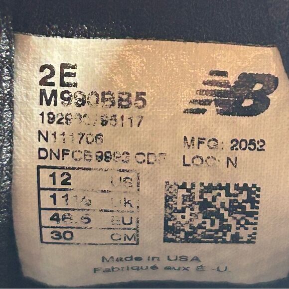 New Balance 990v5 USA Black Athletic Shoe Comfort Sneaker Mens Size 12 EE Wide - Picture 9 of 10